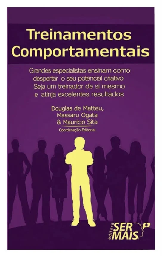 Capa de Treinamentos Comportamentais: título em amarelo sobre fundo roxo, com silhuetas de pessoas atrás de uma figura em destaque
